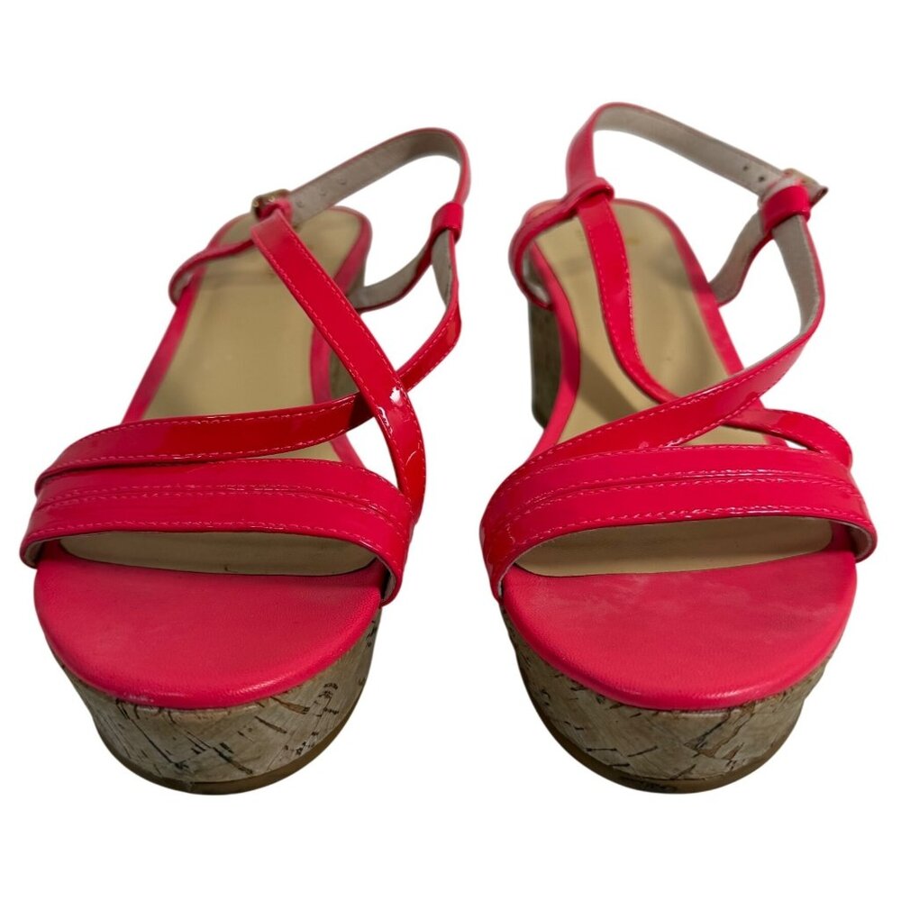 KATE SPADE Hot Pink Patent Cork Wedge Platform Sandal Strappy Heels Size 8